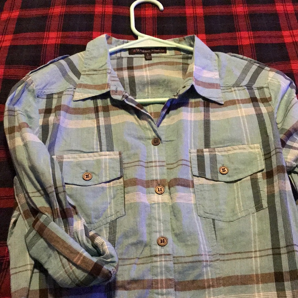 Plaid shirt.